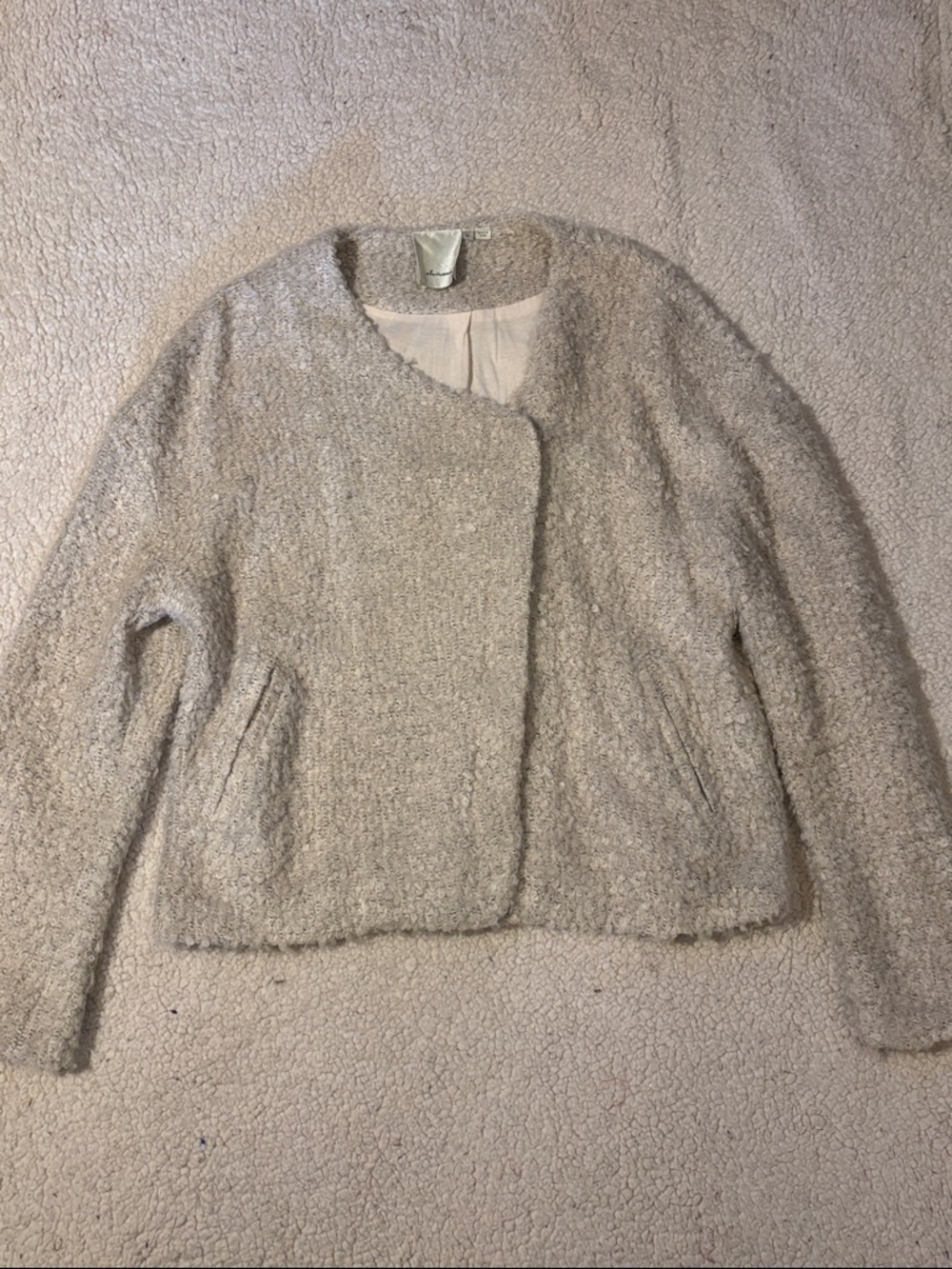 Anthropologie Elevenses Oatmeal Boucle Asymetrical Zip XL Jacket